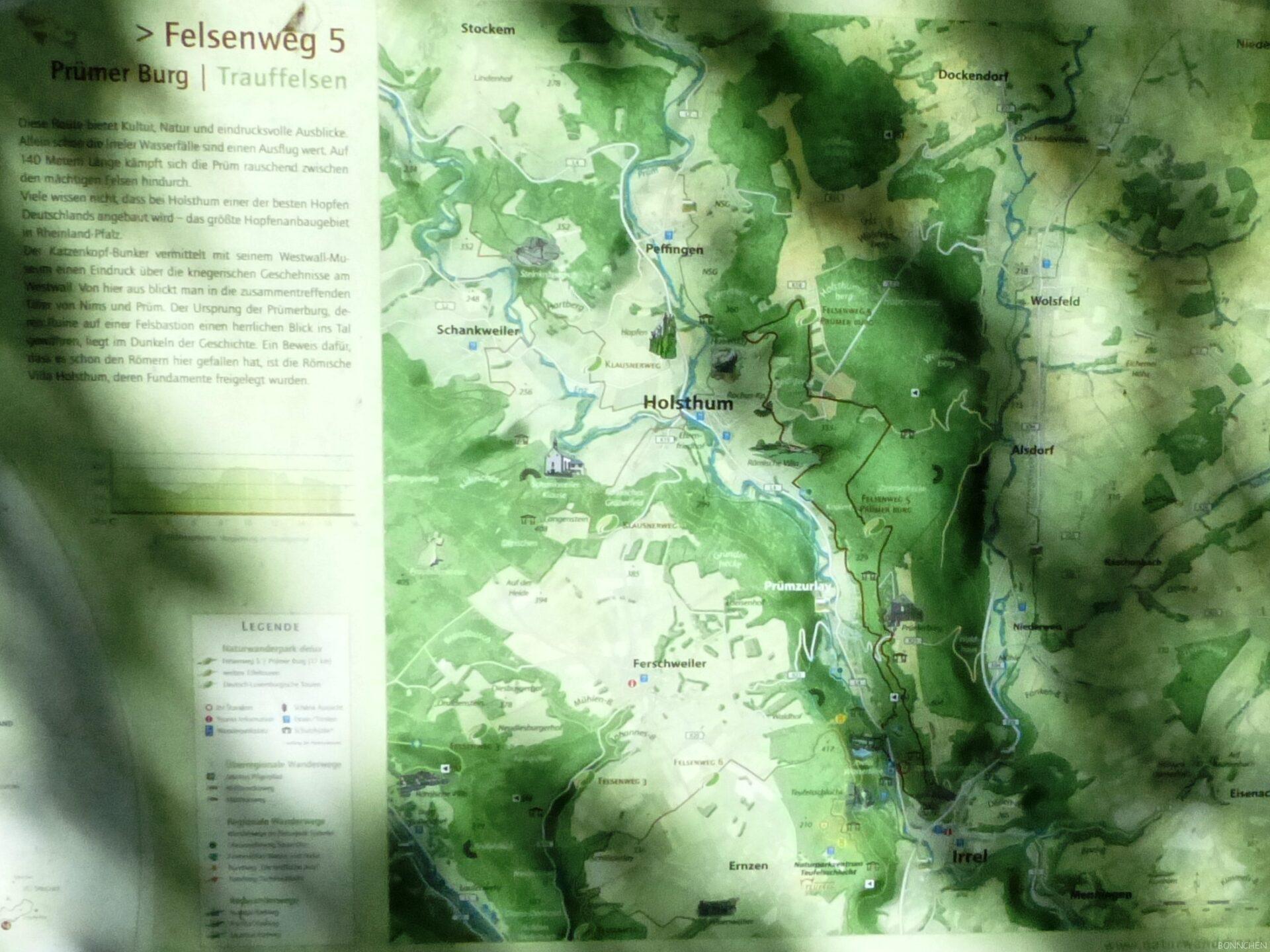 Felsenweg 5 mit Prümer Burg & Trauffelsen Karte der Region rund um Holsthum & Irrel
