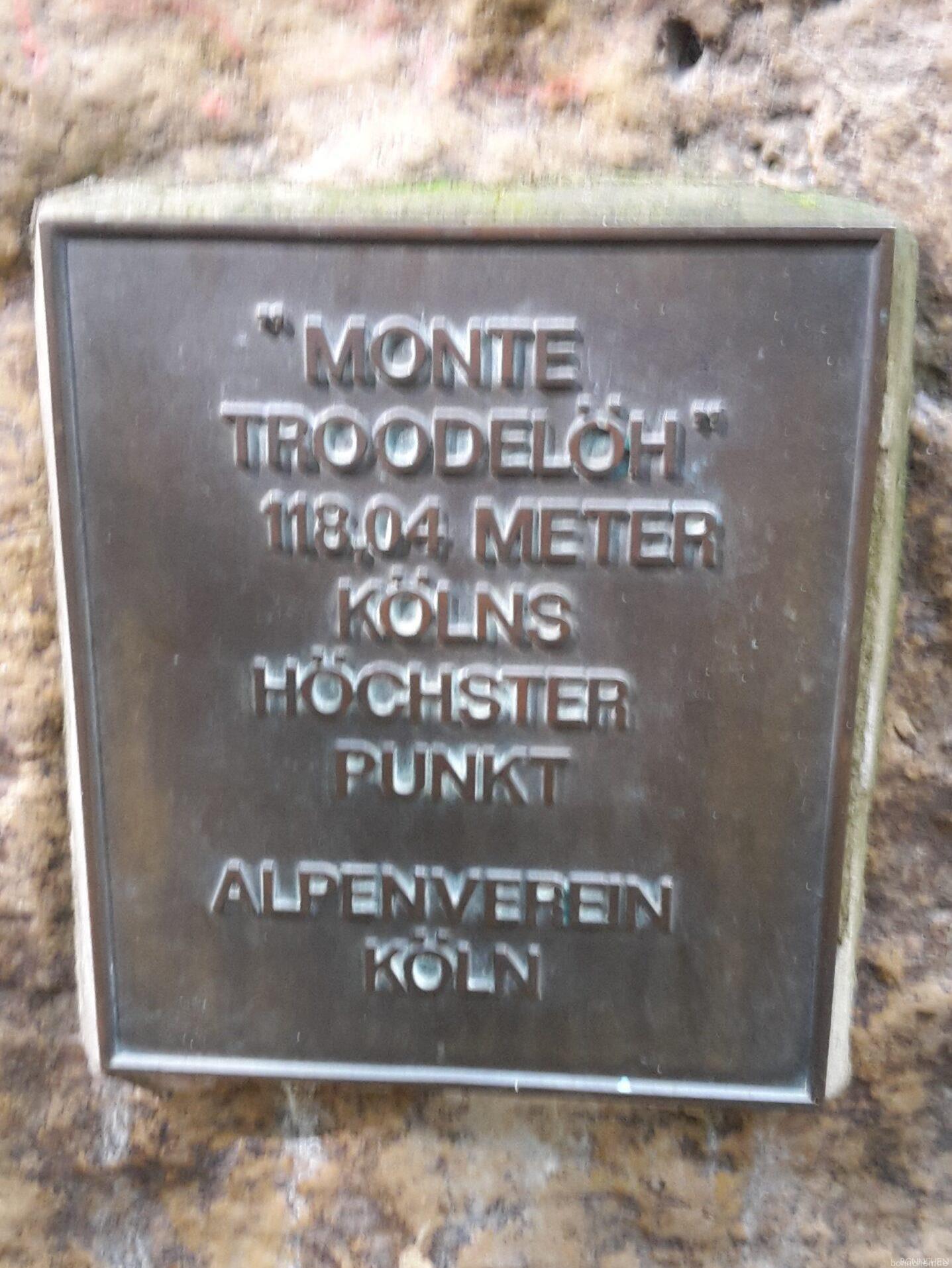Tafel auf dem Gipfelstein des Monte Troodelöh im Königsforst