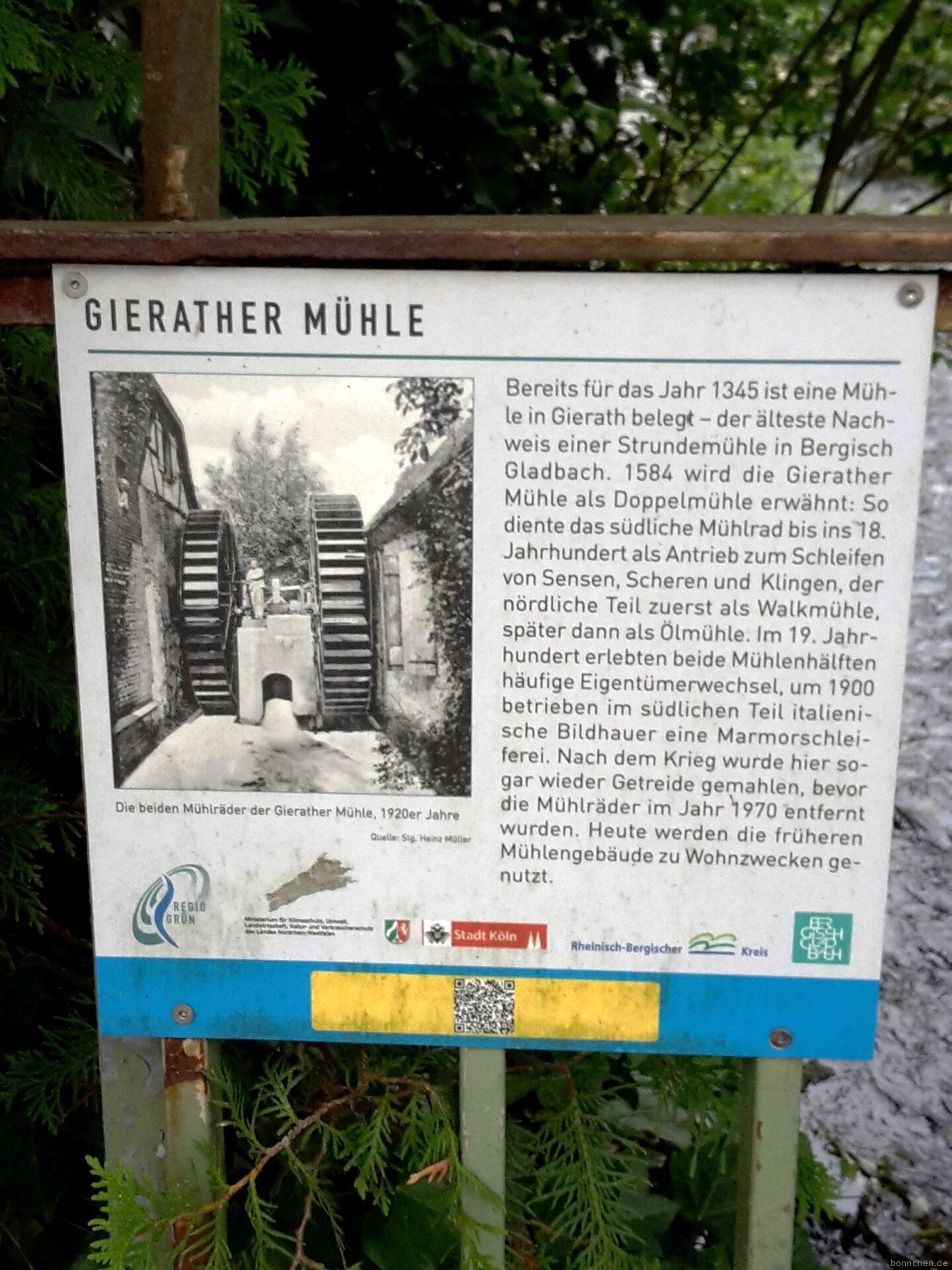 Tafel mit Beschreibung der Gierather Mühle